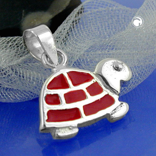 Bijou tortue argent laqué rouge vue de face