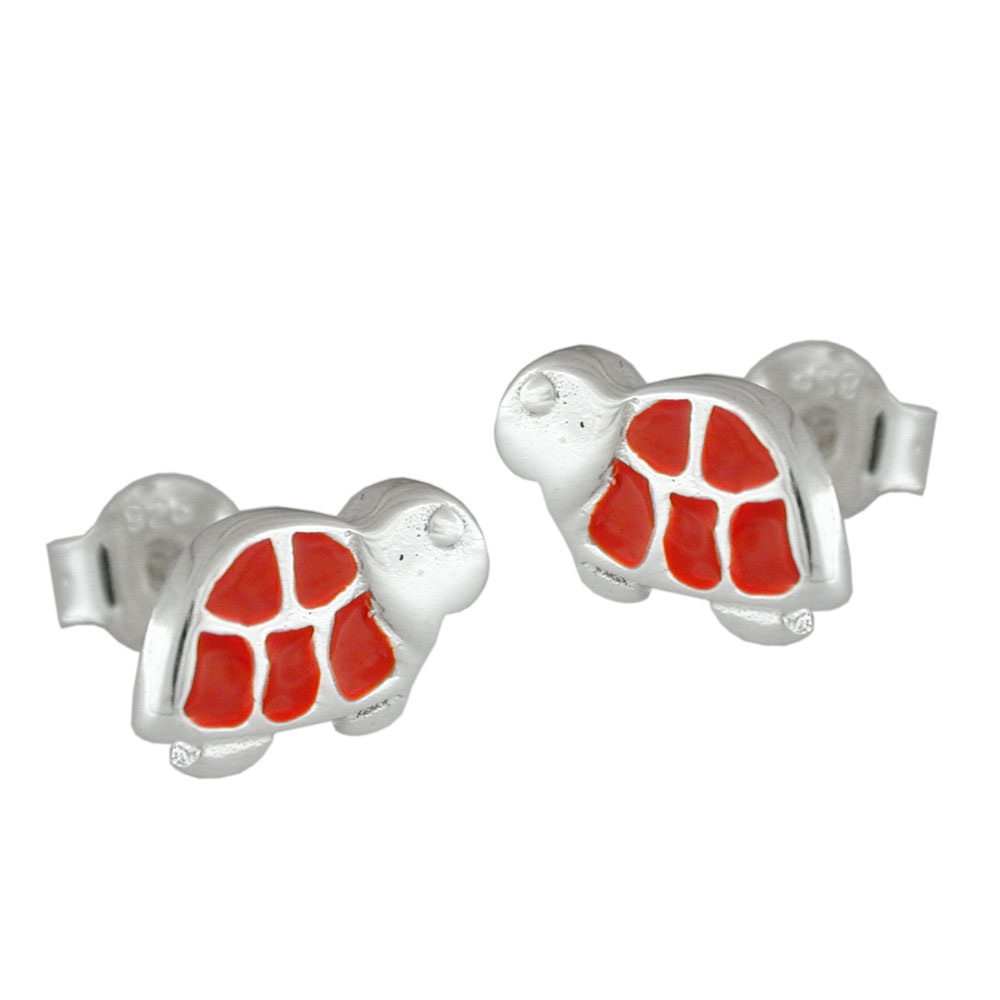Boucles d'oreilles argent 925 tortue rouge laquée