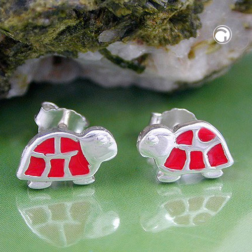 Boucles d'oreilles tortue rouge en argent sterling