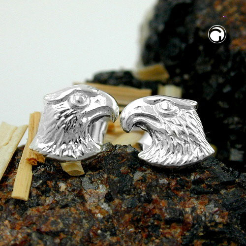 Paire de boucles d'oreilles argent tête d'aigle motif ciselé
