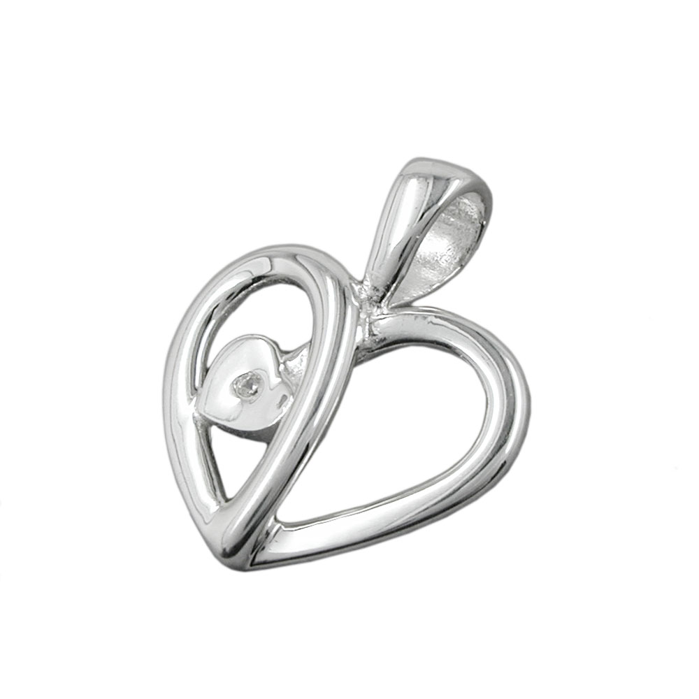 Pendentif argent 925 cœur flèche avec zirconium blanc