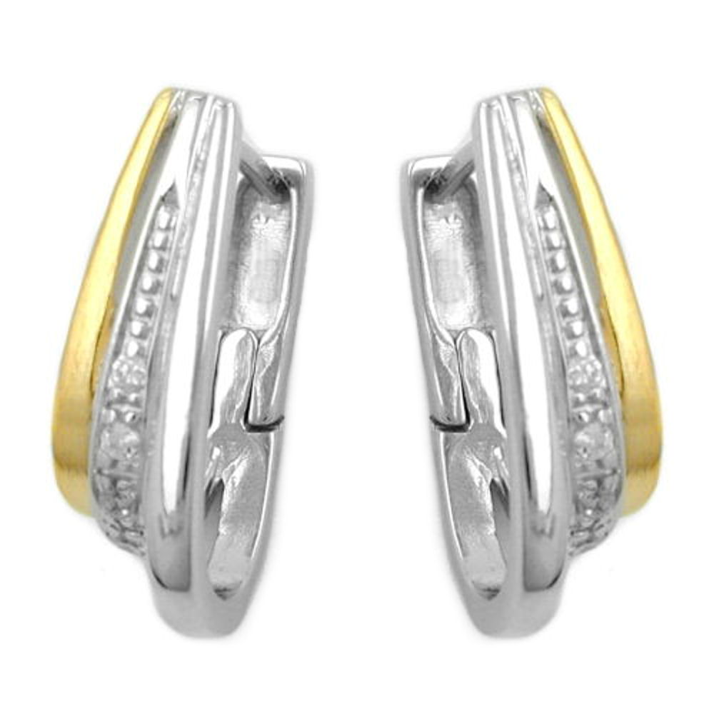 Boucles d'oreilles créoles argent 925 bicolore avec zirconium