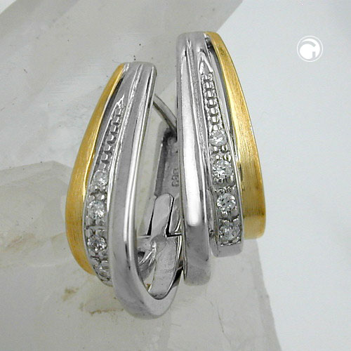 Créoles fines argent sterling plaqué or et zirconium