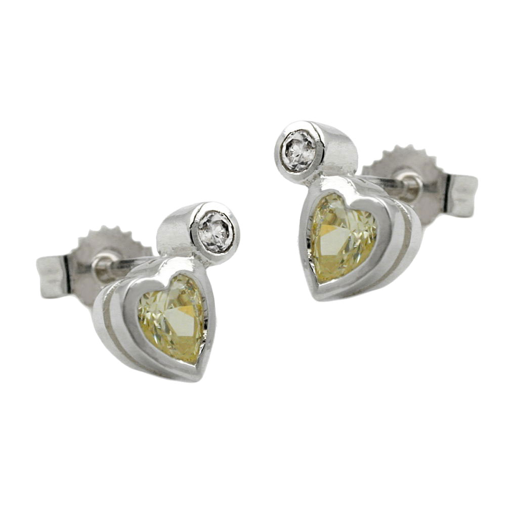Boucles d'oreilles argent 925 motif coeur avec cristaux vert clair