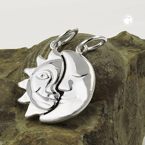 Pendentif argent sterling Soleil Lune assemblé, vue de face