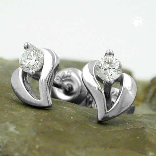 Puces d'oreilles argent coeur avec zirconia