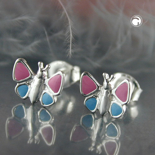 Boucles d'oreilles argent sterling papillons ailes laquées