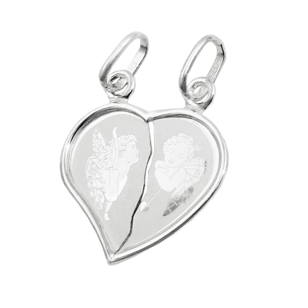 Pendentif argent 925 cœur deux anges amovible