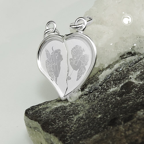 Pendentif amitié argent sterling cœur séparable anges