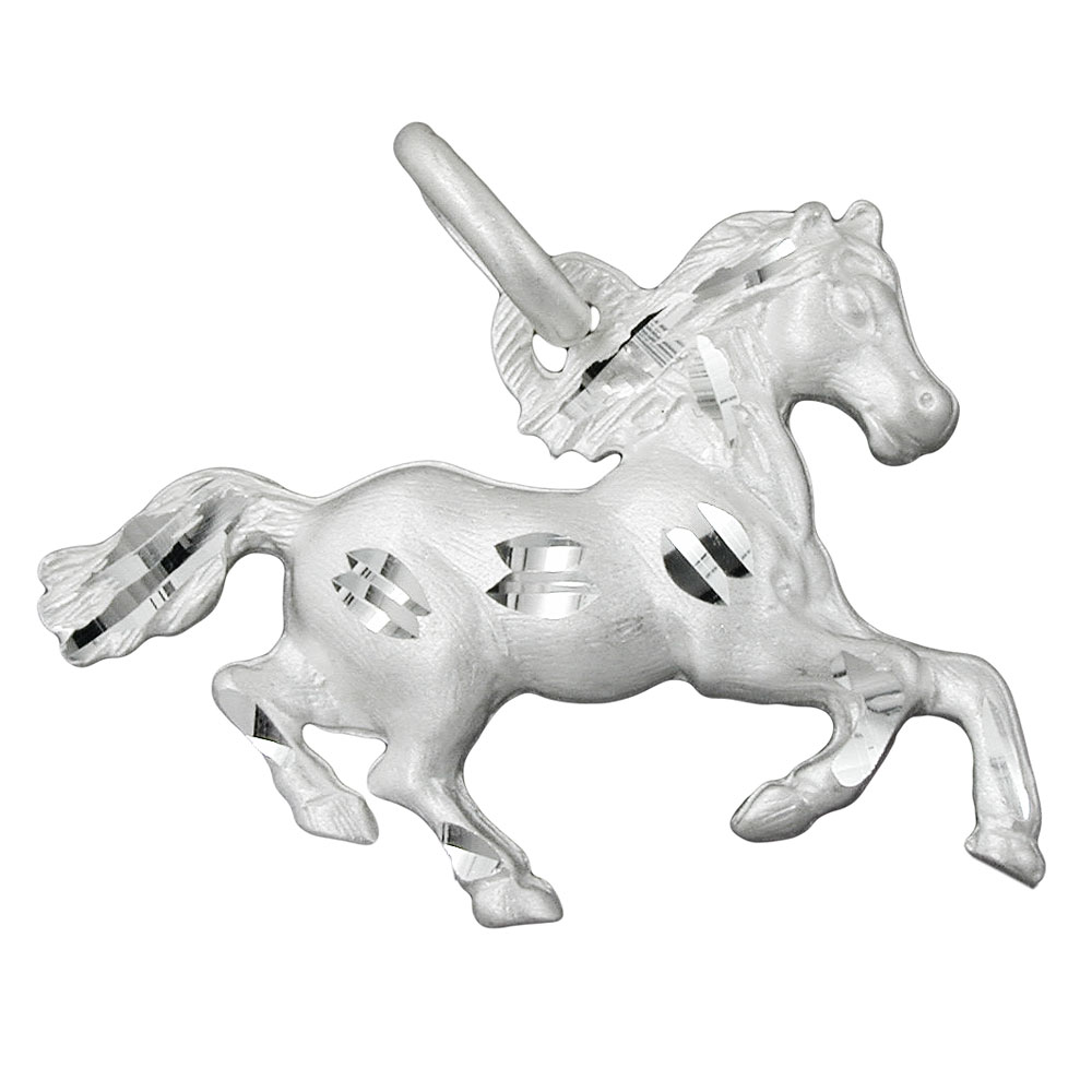 Pendentif argent 925 cheval finition mate taille diamant