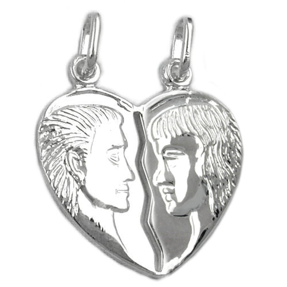 Pendentif argent 925 cœur divisible moitié homme femme