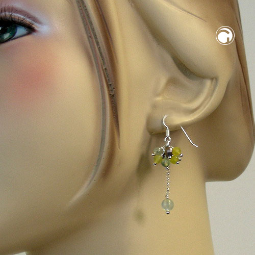 Paire de boucles d'oreilles argent sterling perles vertes design chic