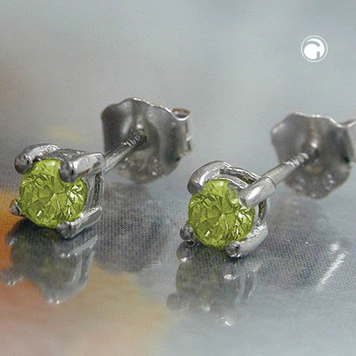 Studs argent sterling cristal vert olive vue de face