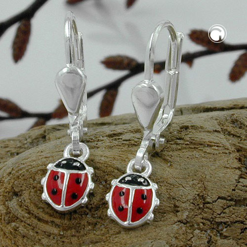 Boucles d'oreilles coccinelle argent vue de côté