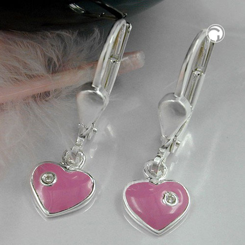Paire de boucles d'oreilles argent sterling forme cœur rose