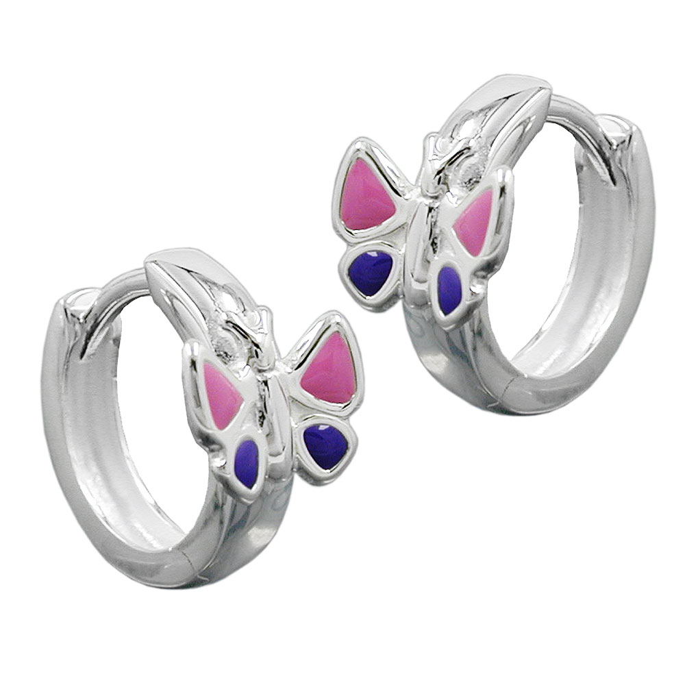 Boucles d'oreilles argent 925 papillon laqué rose violet