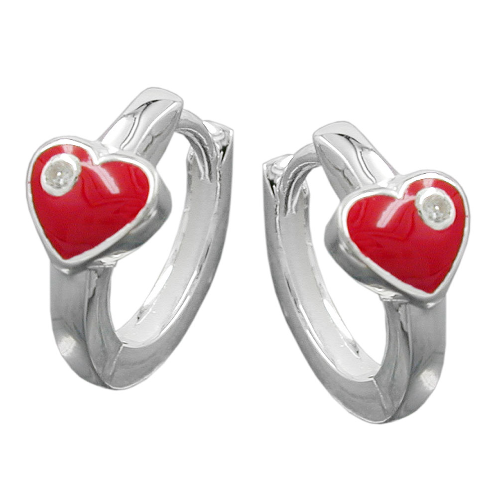 Boucles d'oreilles argent 925 cœur rouge laqué zirconia
