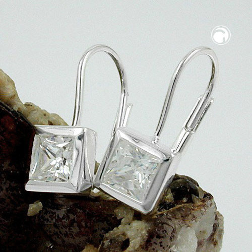 Paire de boucles d'oreilles argent sterling à zirconium, fermoir levier