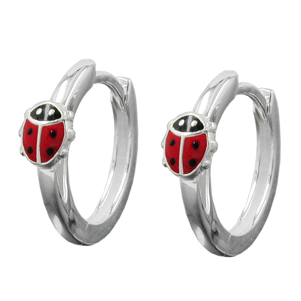 Boucles d'oreilles argent 925 coccinelle rouge et noir