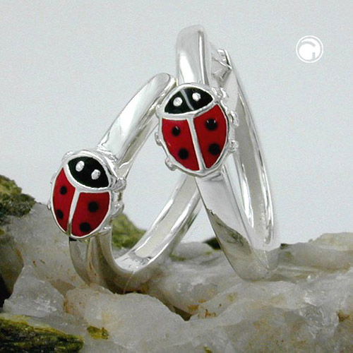 Créoles argent sterling avec motif coccinelle laqué