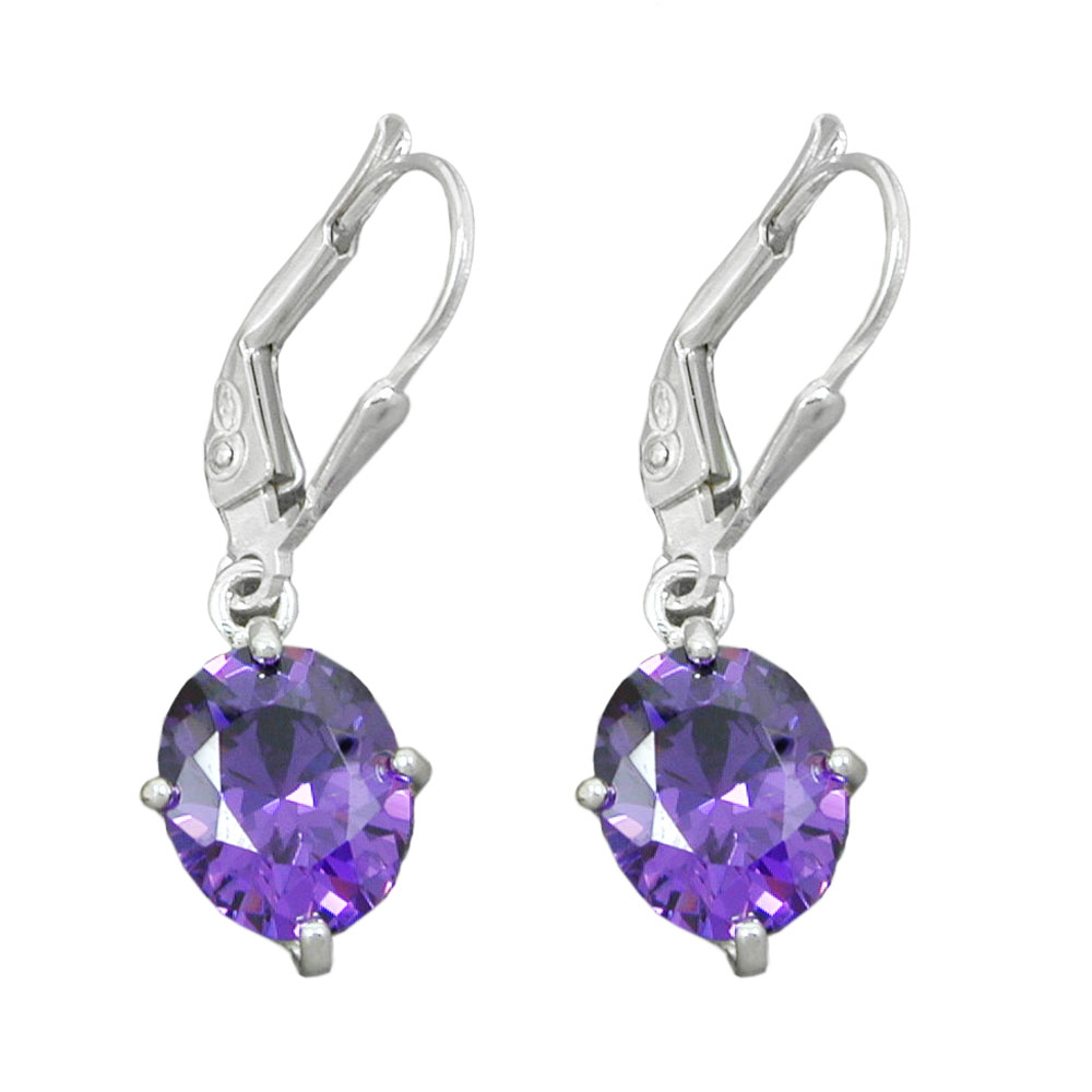 Boucles d'oreilles argent 925 avec zirconium violet et fermoir à levier