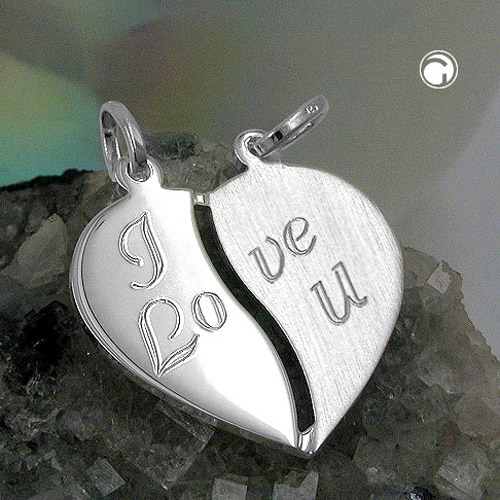 Pendentif argent sterling forme cœur séparé en deux pendentifs