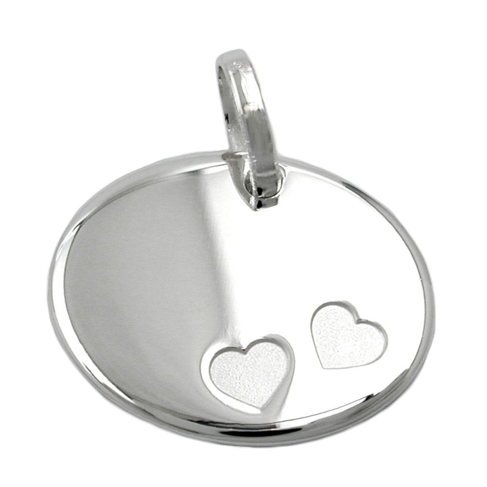 Pendentif argent 925 deux cœurs forme ovale brillant