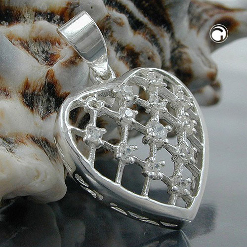 Bijou argent sterling cœur cristal vue détaillée