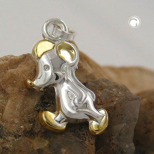 Pendentif argent sterling forme souris plaqué or vue de profil