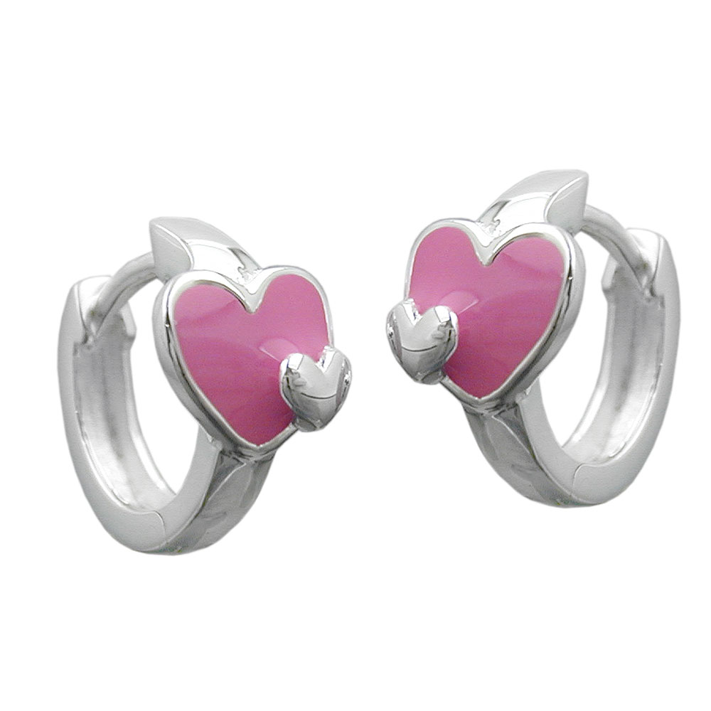 Boucles d'oreilles créoles argent 925 coeur laqué rose