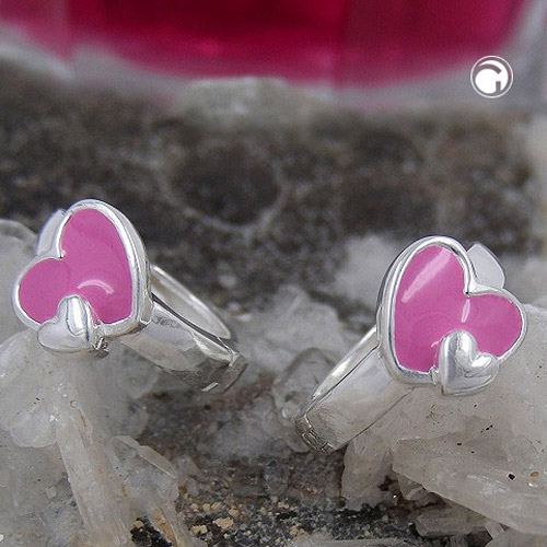 Paire de boucles d'oreilles argent sterling coeur rose
