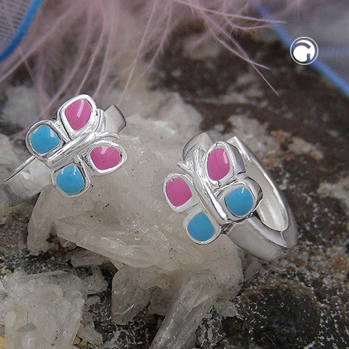 Boucles d'oreilles créoles argent papillon laqué vue de profil