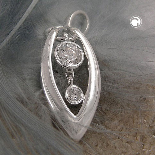 Pendentif argent sterling 925 forme ovale zirconias blancs brillant