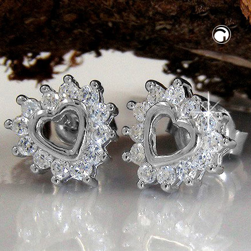 Paire de boucles d'oreilles argent sterling forme coeur cristal