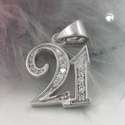 Pendentif argent sterling numéro 21 avec zirconias brillants