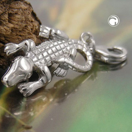 Pendentif argent sterling crocodile sur fond noir