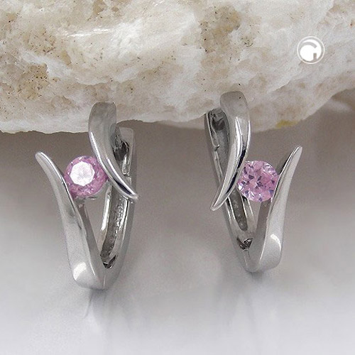 Paire de boucles d'oreilles hoop en argent sterling et zircon rose