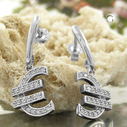 Boucles d'oreilles puces argent rhodié motif Euro