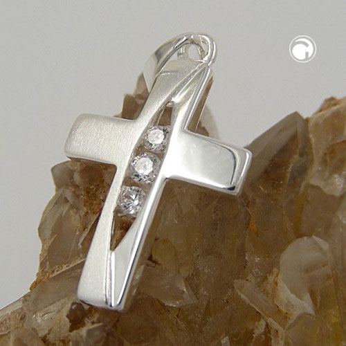 Croix pendentif argent sterling zirconias vue de face