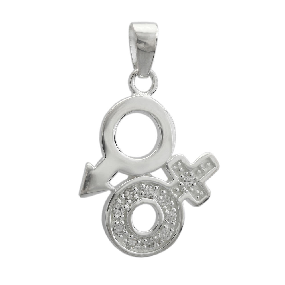 Pendentif argent 925 symbole Vénus Mars avec zirconias