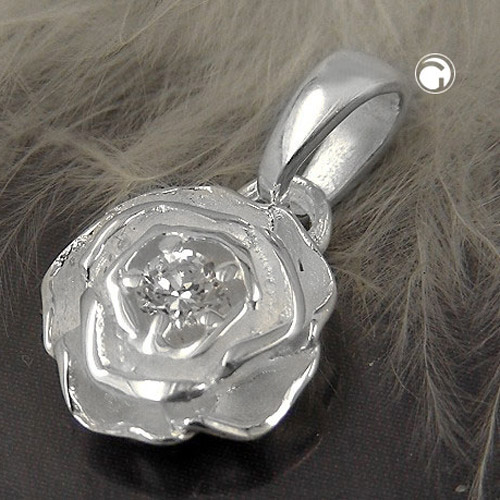 Pendentif argent forme rose avec pierre zirconia