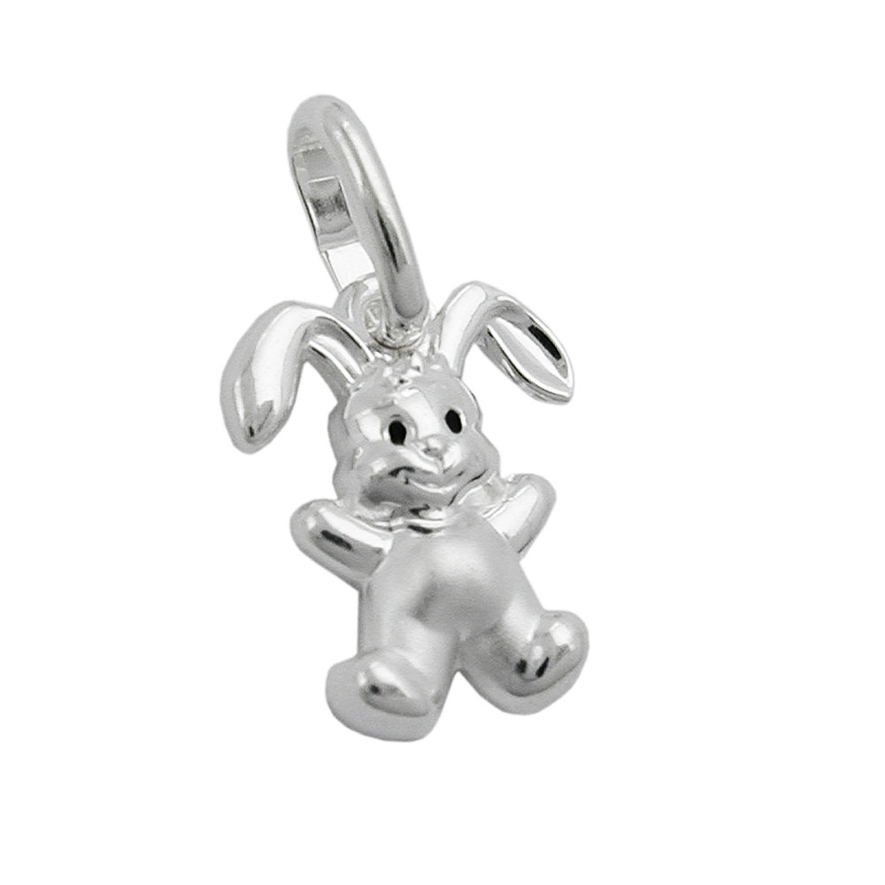 Pendentif argent 925 lapin mat avec œil noir vue de face