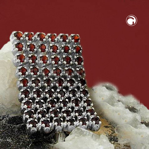 Pendentif argent sterling rhodié rectangulaire pierres rouges