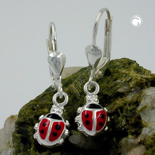 Paire de boucles d'oreilles argent sterling coccinelle avec fermoir levier