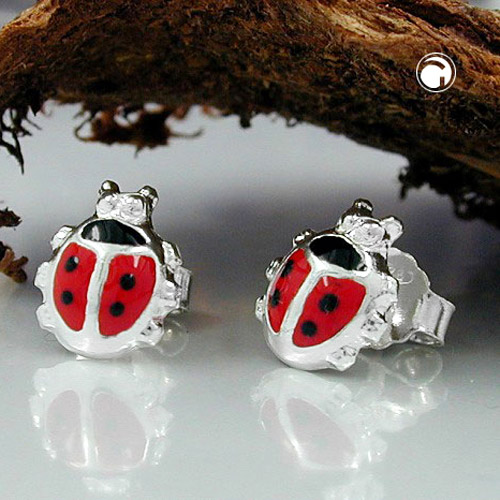 Earstuds coccinelle argent sterling vue de face