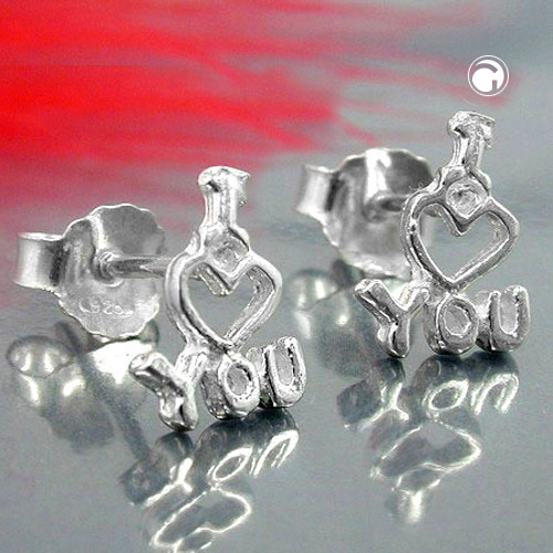 Paire de boucles d'oreilles puces argent message love