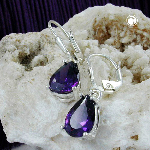 Paire de boucles d'oreilles argent sterling avec pierre violette