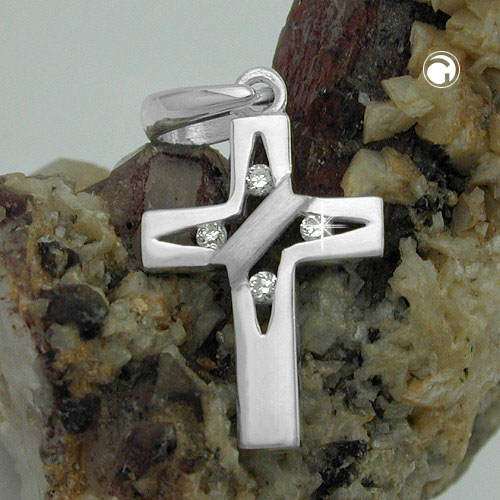 Pendentif croix en argent sterling et zirconias