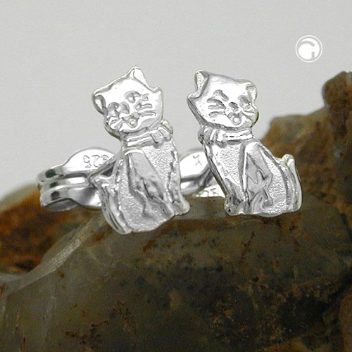 Dormeuses argent chat motif félin brillant 925