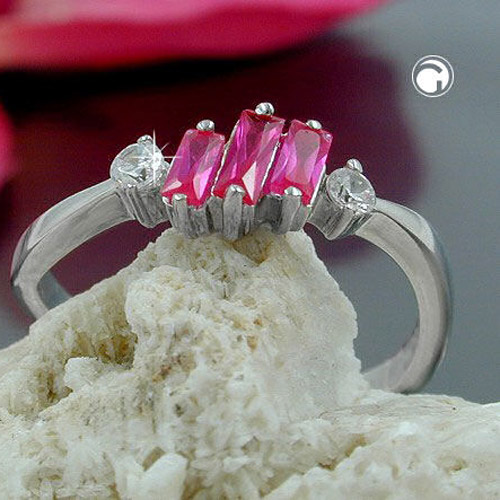 Bague fine argent sterling avec zircon roses et blanches